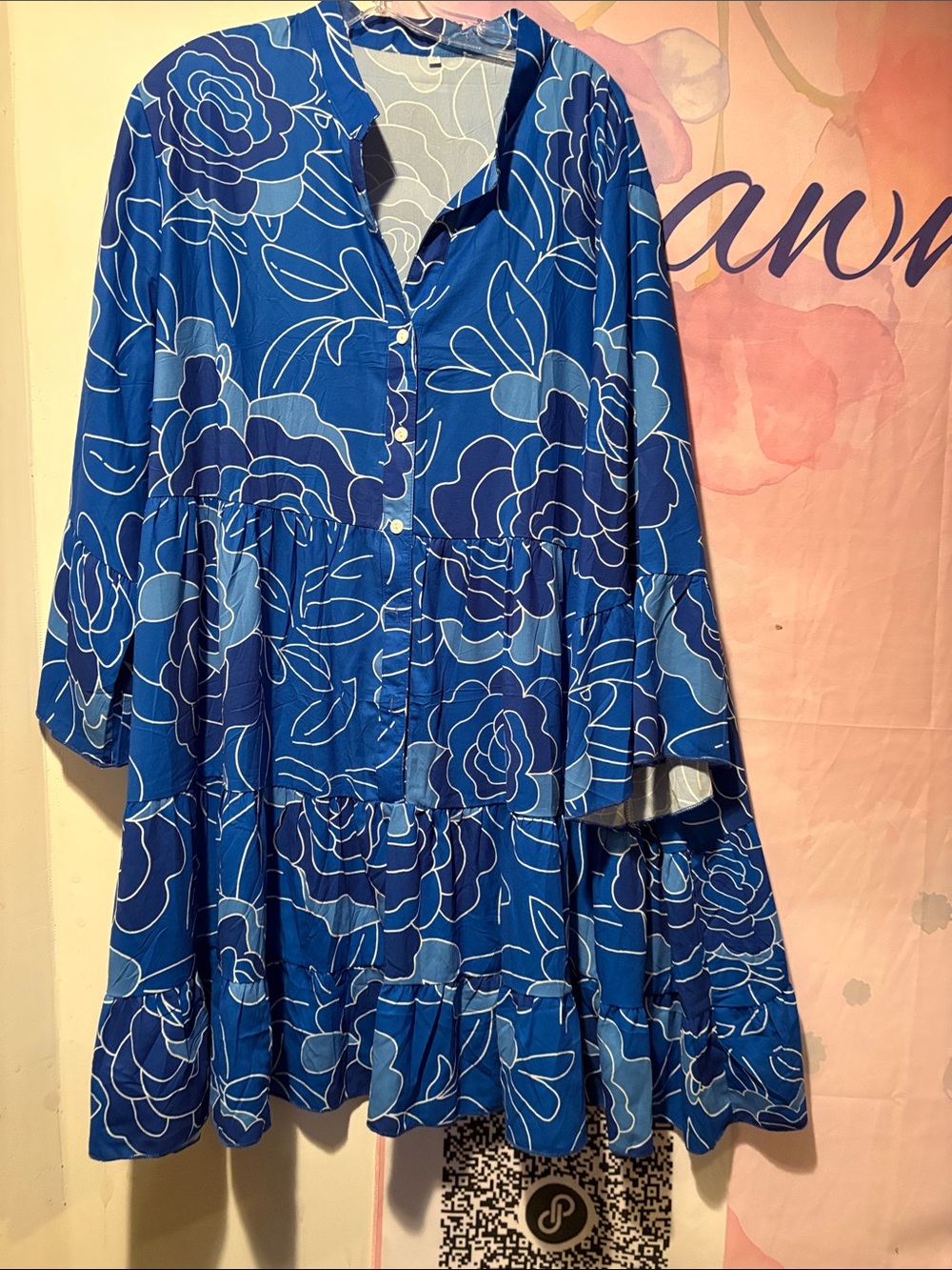 Blue Floral Tiered Button-Front Dress